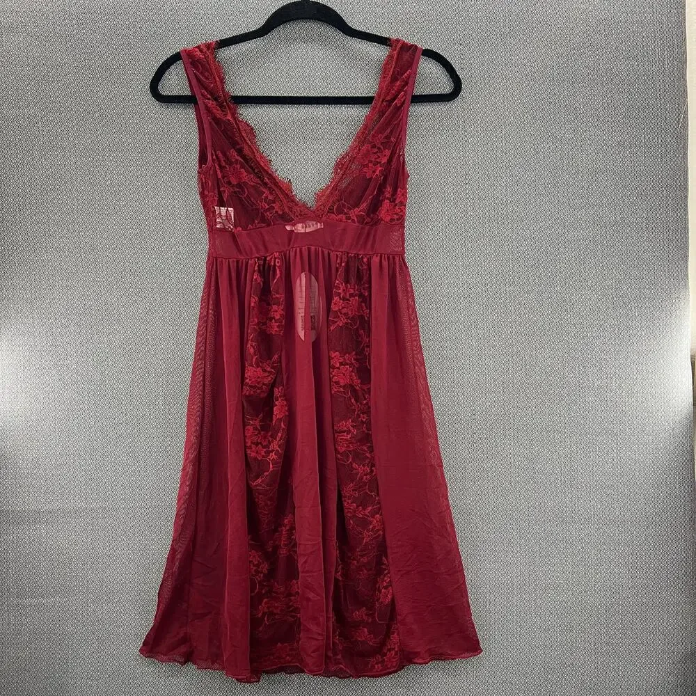 HiMiss Women's Sheer Lace Burgundy Lingerie Lightweight Soft Scratch‎ Size Small